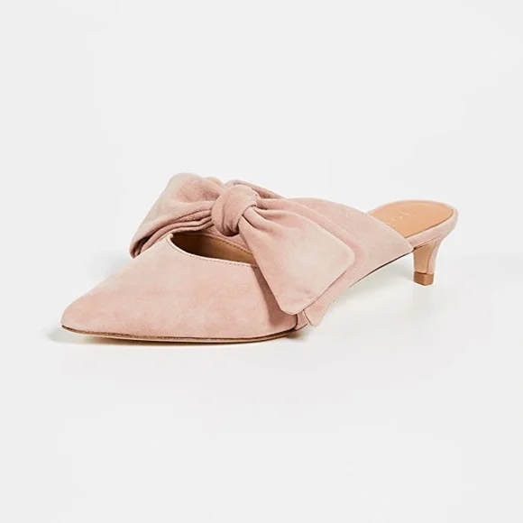 JOIE Caleah Peach Pink Suede Mules Kitten Heel Pointed Toe Sandal Leather Pumps - Picture 5 of 15